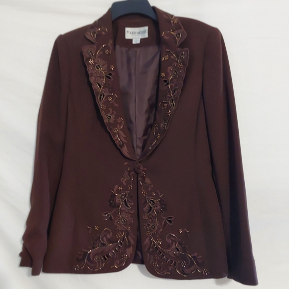 John Meyer of Norwich Brown Beaded  Blazer /Jacket Skirt Suit Size 8 - Picture 7 of 16